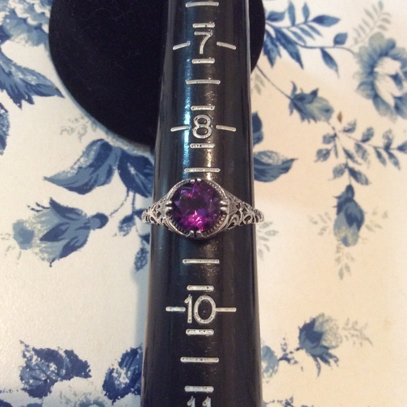 ART DECO STYLE STERLING SILVER AMETHYST RING SZ 9 - Picture 3 of 8